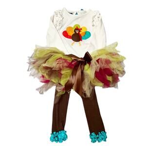 Mud Pie Thanksgiving Turkey Outfit and Tulle Skirt 3T